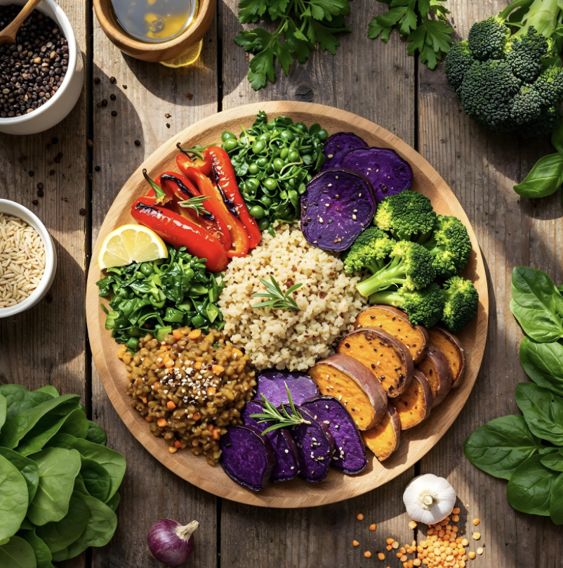 Healthy foods like nuts, seeds, and greens for hair thinning