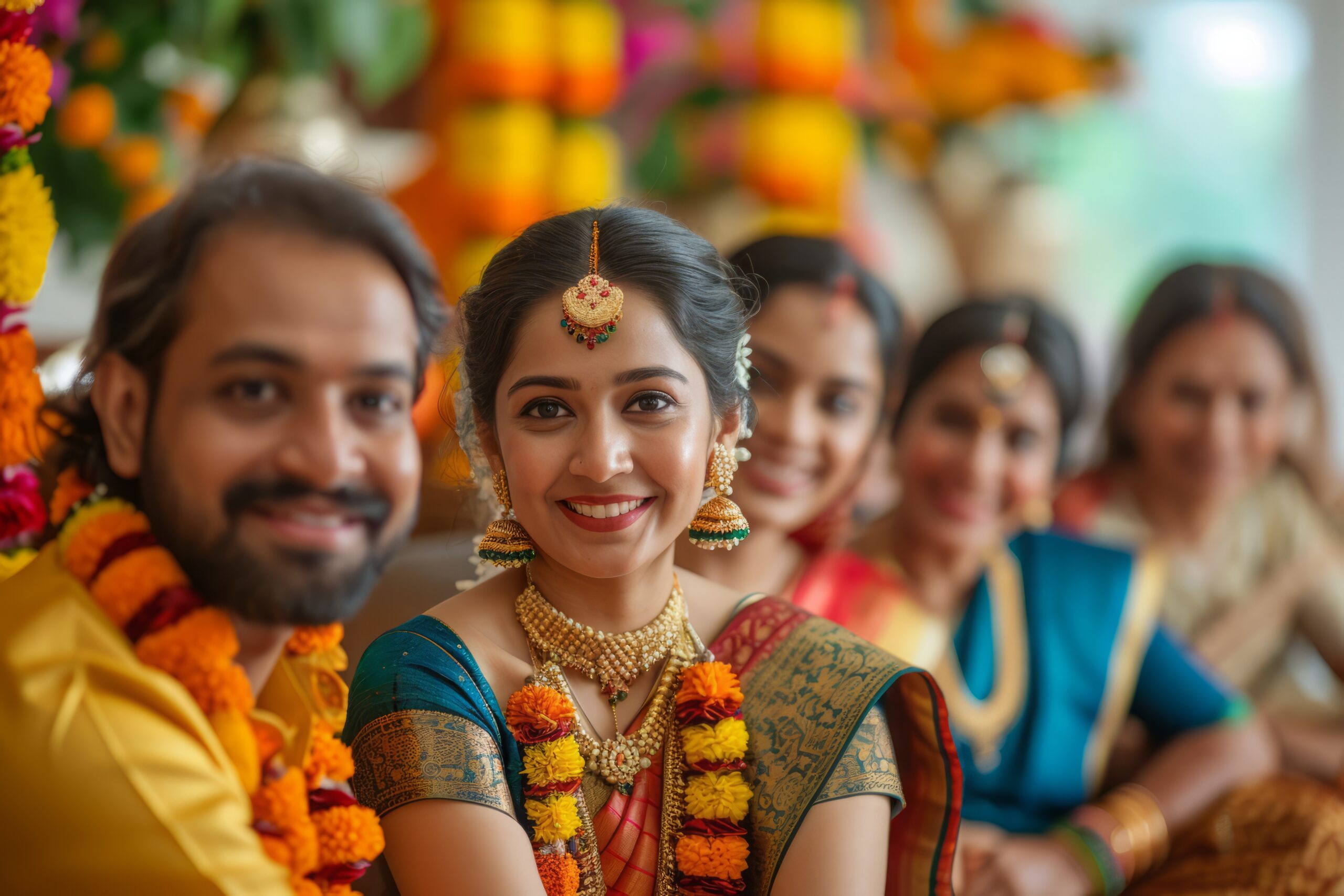 Radiant bride smiling with naturally glowing skin on wedding day