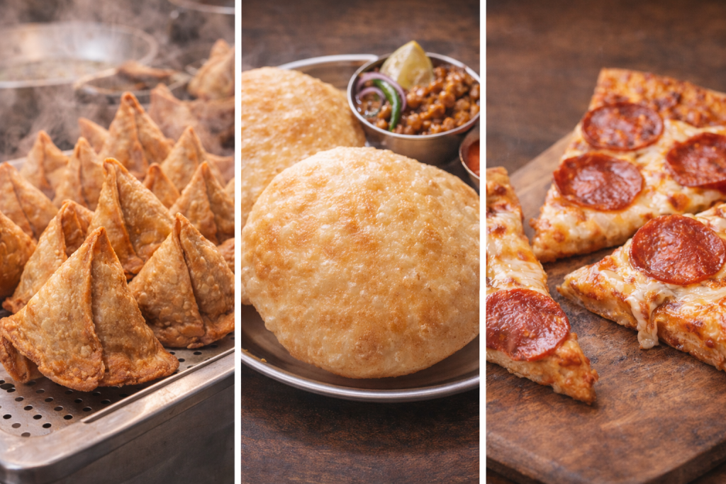 calories in samosa, chhole bhature, pizza