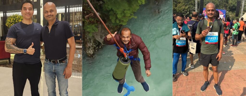 |Aloke bungee jumping in Canada||||||||AlokeBungee Jumping|||Alok Cricket tournament|||Aloke Bungee Jumping|||Aloke and his wife with Luke|||||||||Aloke marathons 10K