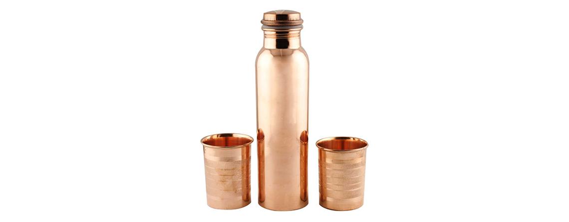 Close-up of copper bottle used for storing water