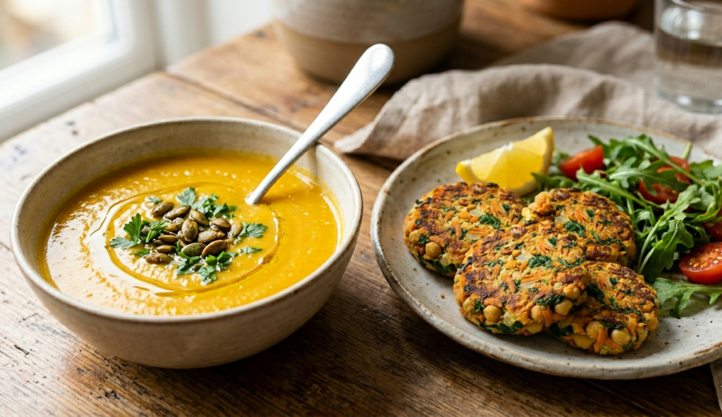 Chickpeas Patty and Pumpkin Millet Soup Combo