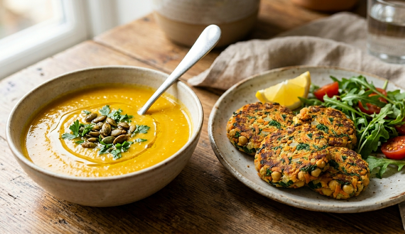 Chickpeas Patty and Pumpkin Millet Soup Combo